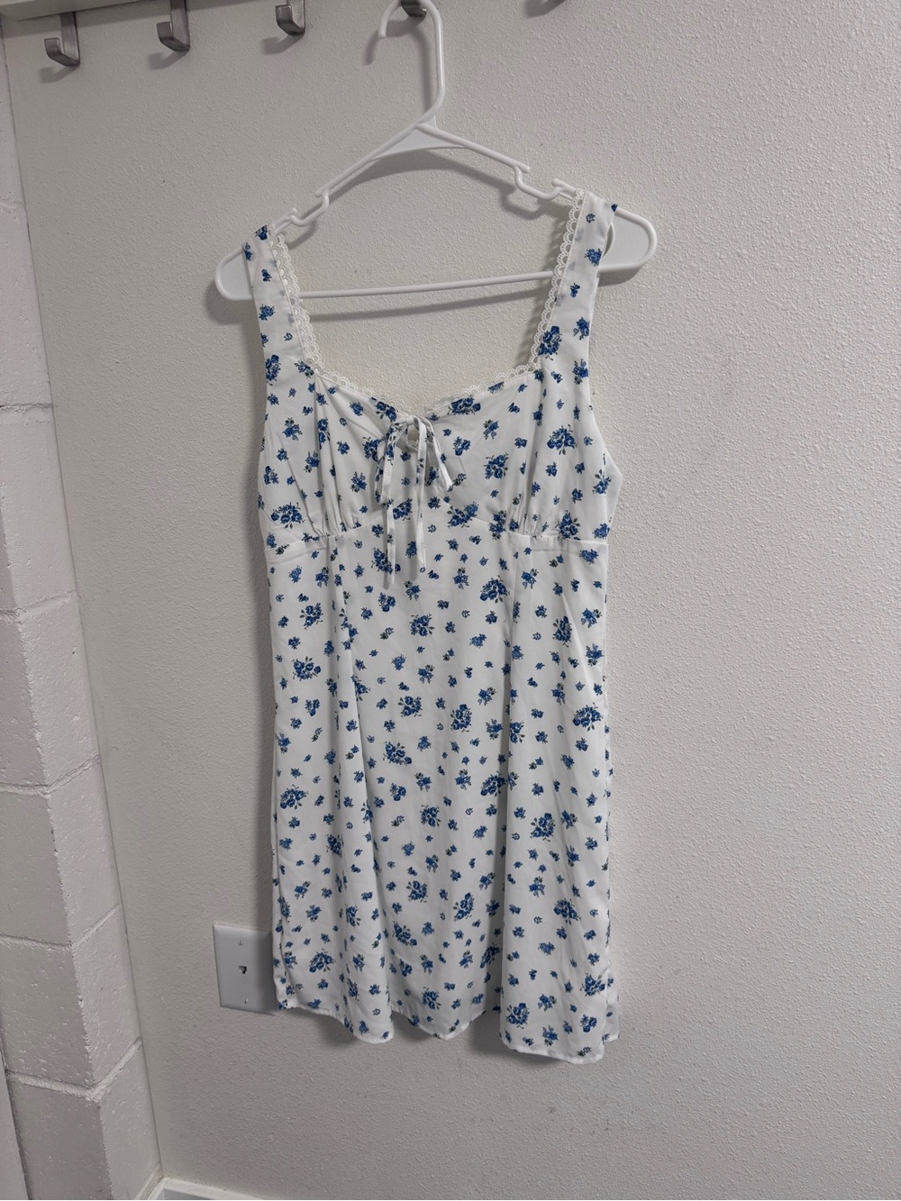 Altar'd State White Chemise with Blue Floral Print